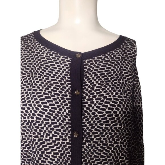Ann Taylor Button Up Cardigan Sweater L Navy Viscose Office Lightweight Preppy - Picture 2 of 9